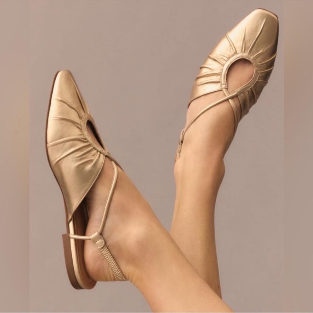 Anthropologie‎ Gold Leather Strappy Flat Sandals size women’s 9 or EU 40 - Picture 8 of 8
